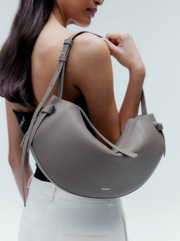 Yuzefi Large Fortune Cookie - Zinc Pebble Grained Leather Zinc Women Shoulder Bags - Image 2